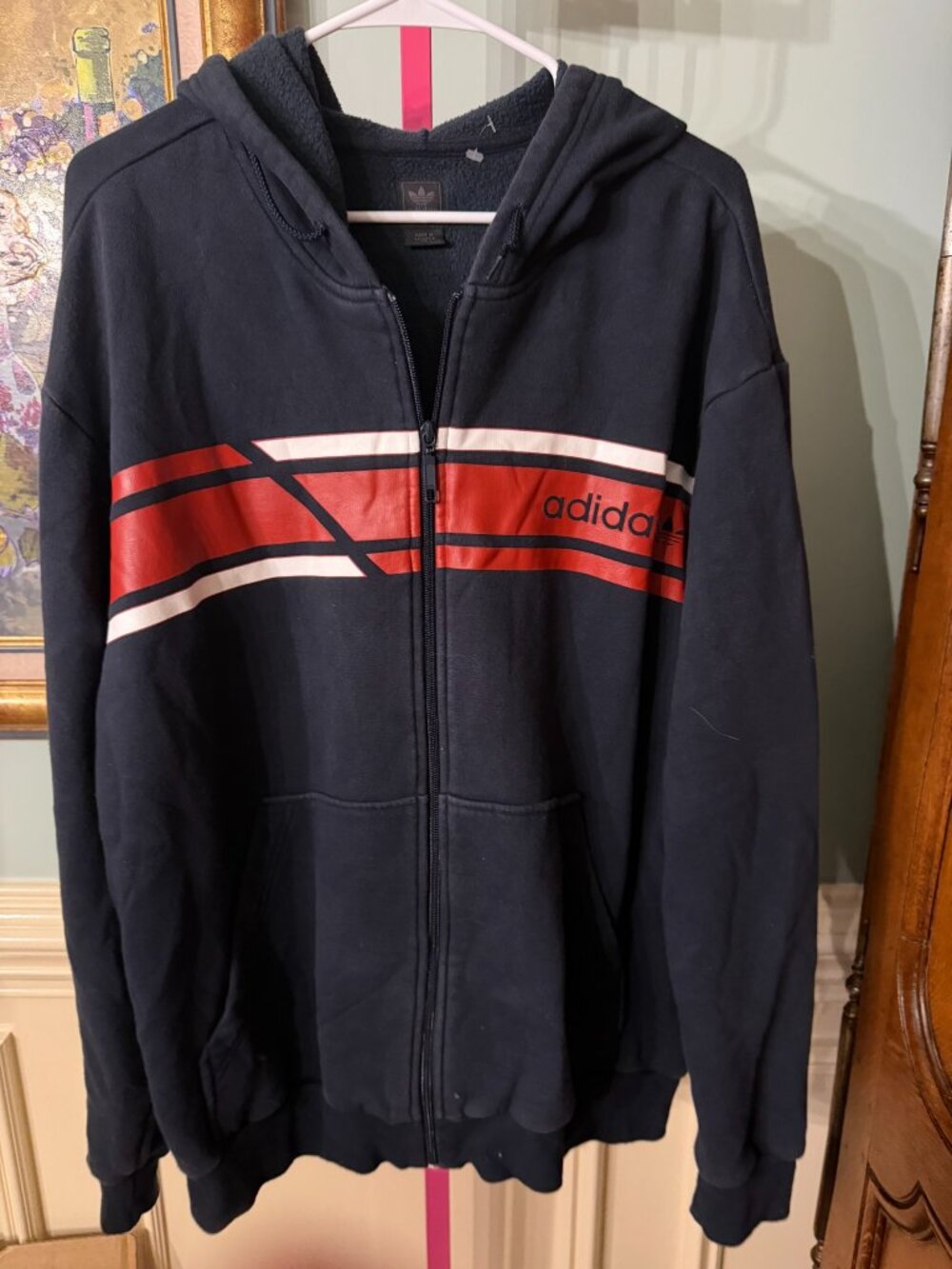 adidas Originals Black Red White Stripe Zip Hoodie XL